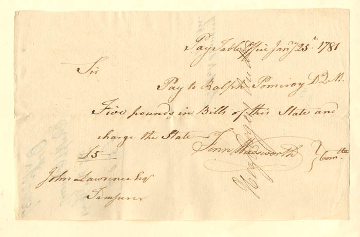 Connecticut Pay Table Order dated 1781
